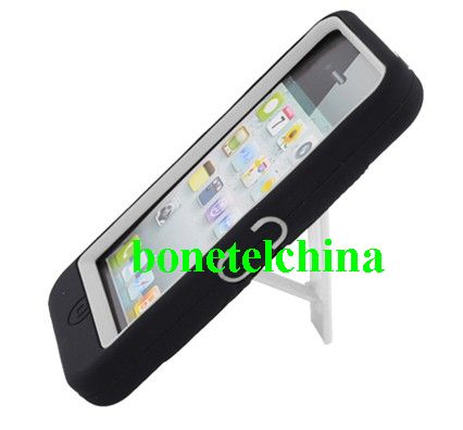FOR IPHONE 5 BLACK SKIN CASE HYBRID CASE WHITE with Stand