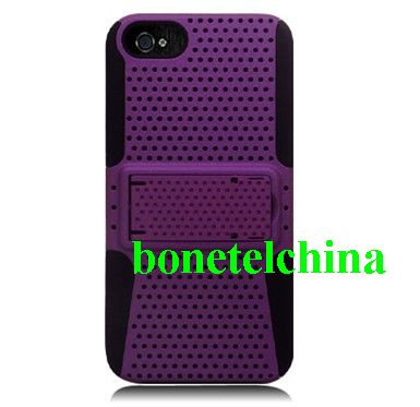 FOR IPHONE 5 HYBRID CASE BLACK TPU PURPLE NET WITH KICKSTAND