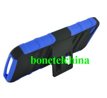FOR IPHONE 5 BLUE SKIN CASE HYBRID CASE BLACK with Stand