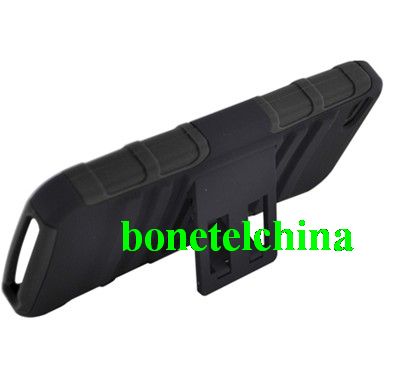 FOR IPHONE 5 BLACK SKIN CASE HYBRID CASE BLACK with Stand