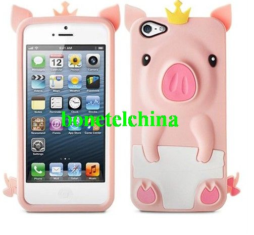 3D Cute Pig Silicone Protector Soft Case Cover for Apple iPhone 5 (Pink)