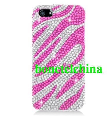 FOR IPHONE 5 FULL CS DIAMOND CASE HOT PINK ZEBRA 329