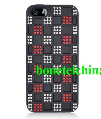 FOR IPHONE 5 HYBRID DIAMOND CASE BLACK SILICON BLACK HARD CASE 01