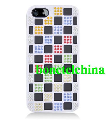 FOR IPHONE 5 HYBRID DIAMOND CASE BLACK SILICON WHITE HARD CASE 03