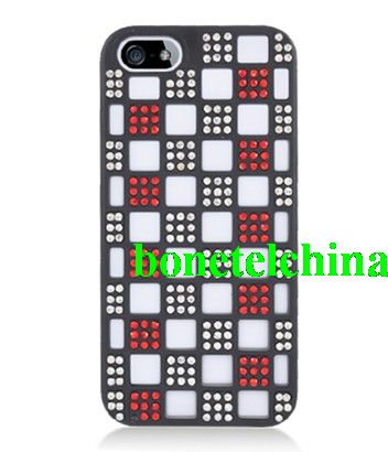 FOR IPHONE 5 HYBRID DIAMOND CASE WHITE SILICON BLACK HARD CASE 01