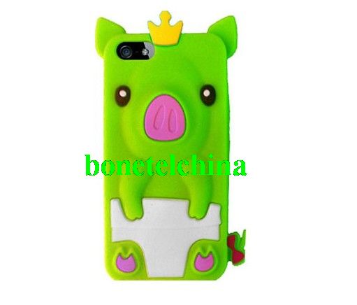 HHI Silicone Skin Case for iPhone 5 - Neon Green Pig