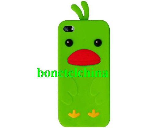 Silicone Skin Case for iPhone 5 - Neon Green Funky Duck
