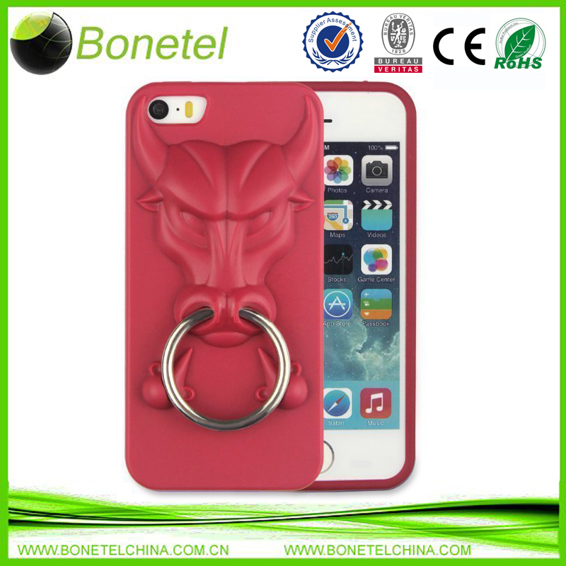 Angry Bulls TPU Cases With Ring Kickstand Cases for iPhone 5 5S Red