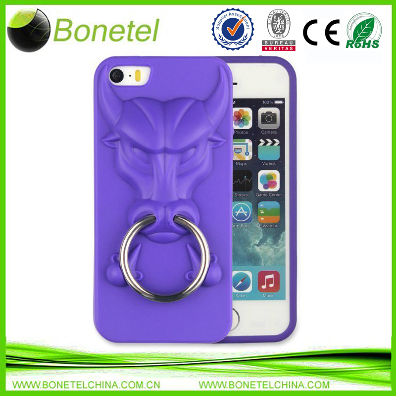 Angry Bulls TPU Cases With Ring Kickstand Cases for iPhone 5 5S Purple