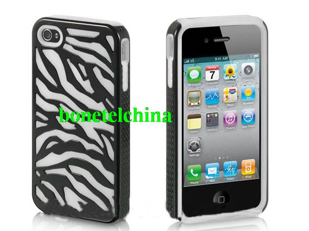 IPHONE 4S / IPHONE 4 COMPATIBLE ETCH HYBRID CASE WHITE SKIN+BLACK ZEBRA