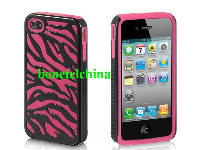 IPHONE4S / IPHONE4 COMPATIBLE ETCH HYBRID CASE HOT PINK SKIN+BLACK ZEBRA
