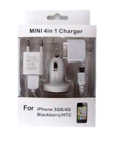 Mini 4 en 1 cargador para iPhone Blackberry HTC