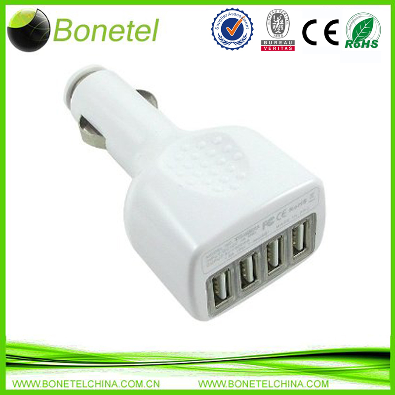 NEW 4Port USB Car Charger 2.1A Power Adapter for iPhone Galaxy Blackberry White