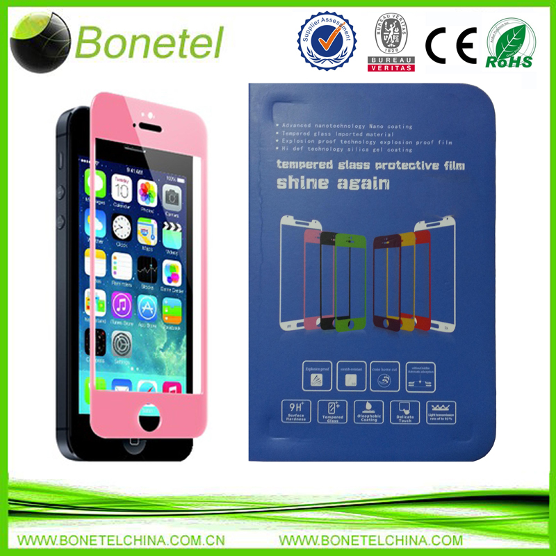 Colorful Explosion Proof Tempered Glass Film Screen Protector for iPhone 5S 5G Pink